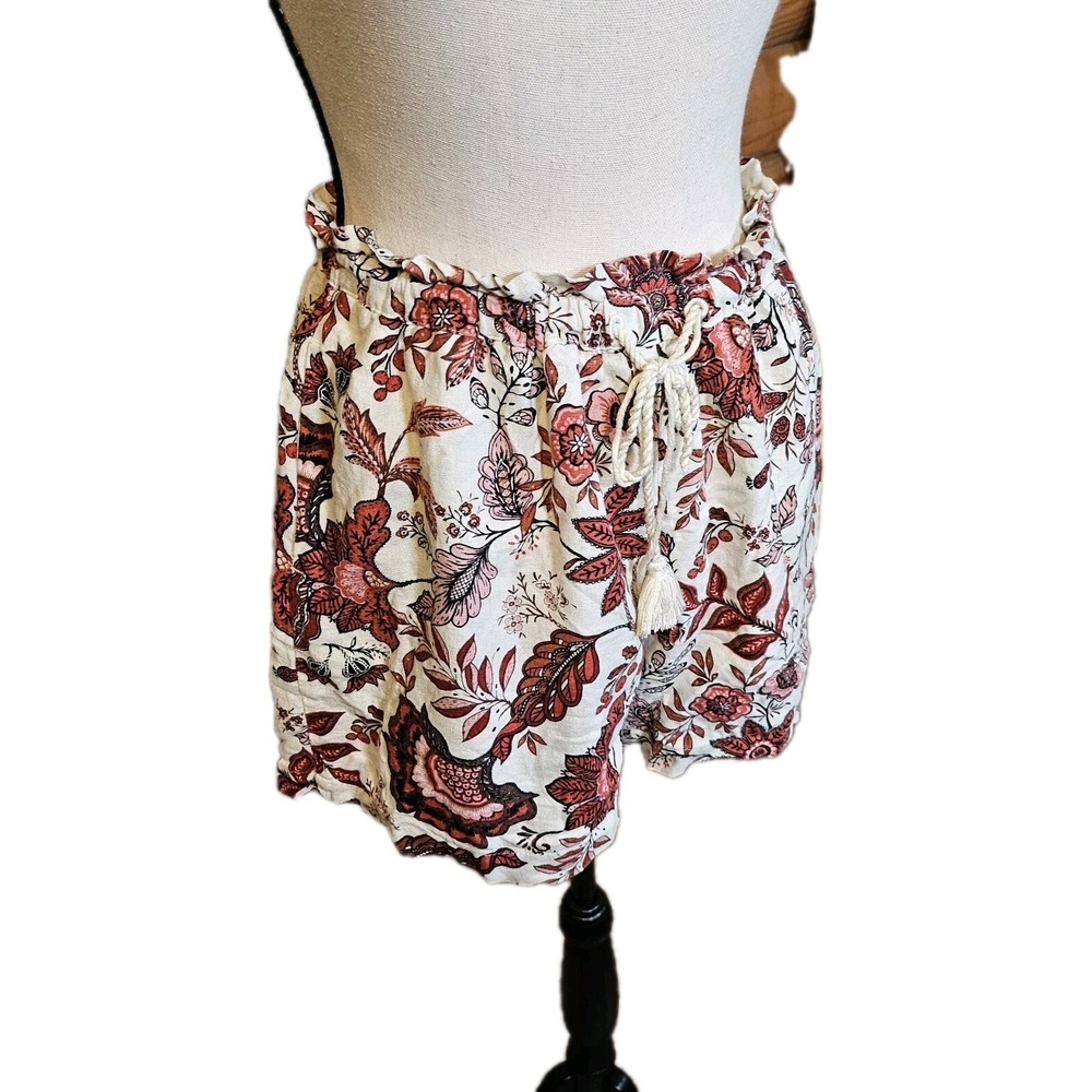 Joie Floral Paperbag drawstring tassel Waist Shorts Red/cream boho,hippie SZ 4